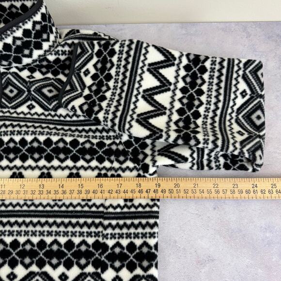 Talbots Jacket Women's Medium Nordic Print Full Zip Fleece Outdoor Black White - Picture 6 of 7